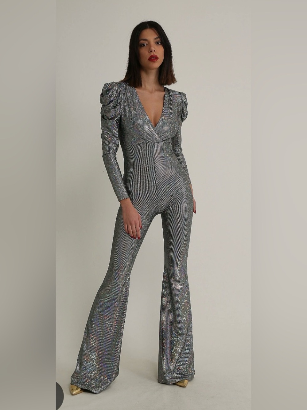 Silver Sequin Wide-Leg Jumpsuit